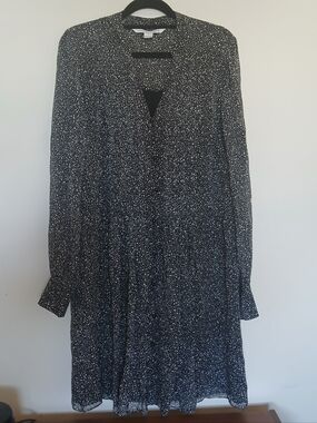 Diane Von Furstenberg Black with White Speckle Long-Sleeve Shirt Dress